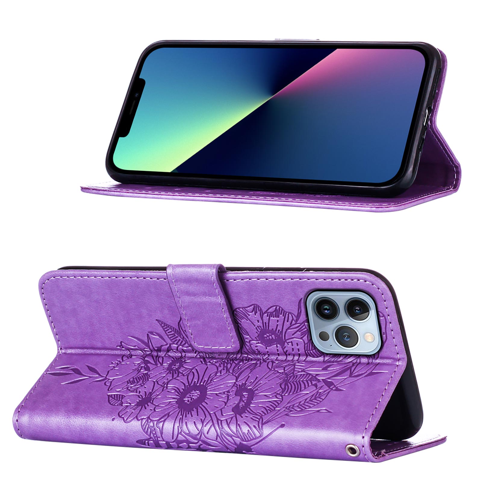 YB Imprinting Series-4 For iPhone 15 Pro Max Phone Leather Case Stand Wallet Butterfly Flower Imprinted Cover with Hand Strap - Light Purple YB Imprinting Series-4 For iPhone 15 Pro Max Phone Leather Case Stand Wallet Butterfly Flower Imprinted Cover with Hand Strap - Light Purple